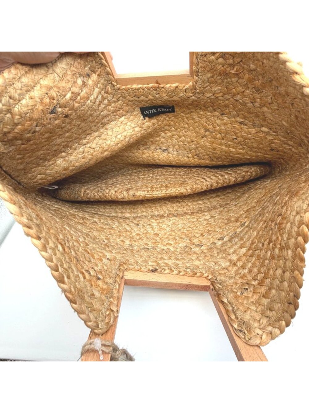 Antik Kraft Jute Tote Bag with Wooden Handles - Picture 5 of 5